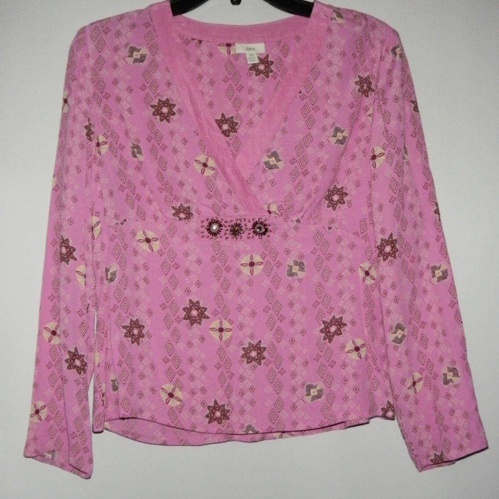 J JILL Floral Long Sleeve V-Neck XS Petite